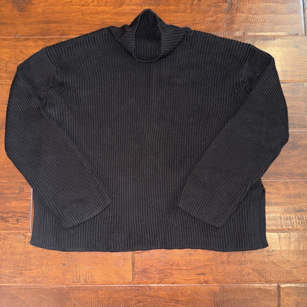 Gap Oversized Ribbed Mock Neck Sweater Side Slits Size Small Black Cotton